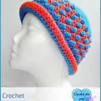 Crochet ZigZag Popcorn Weave Hat with Rolled Brim - free pattern