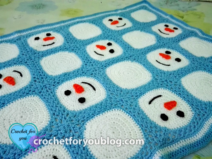 Crochet Snowman Granny Squares Blanket - free pattern