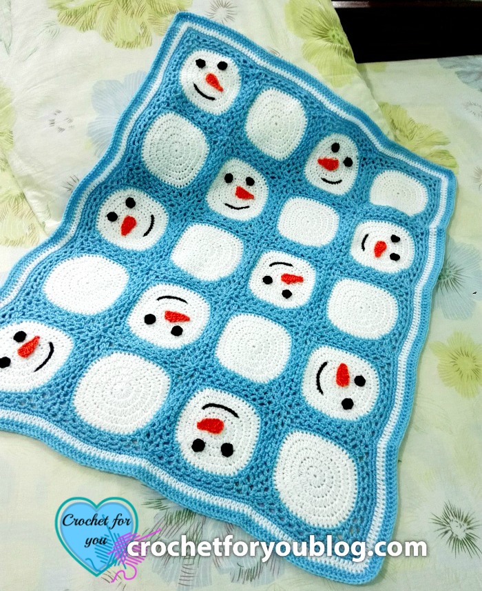 Crochet Snowman Granny Squares Blanket - free pattern