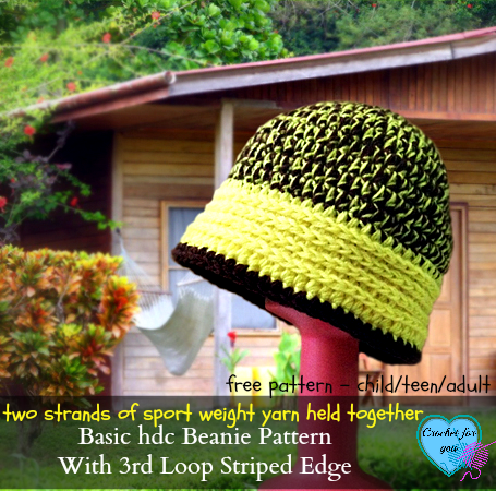 Basic Hdc Crochet Beanie Hat Pattern With 3rd Loop Striped