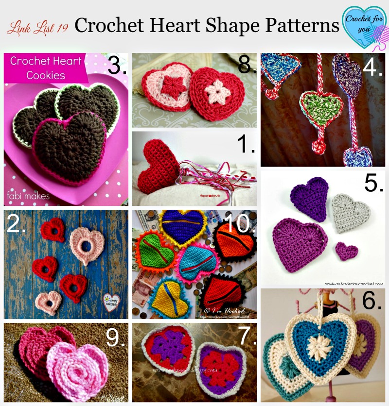 Link List 19 Crochet Heart shape patterns