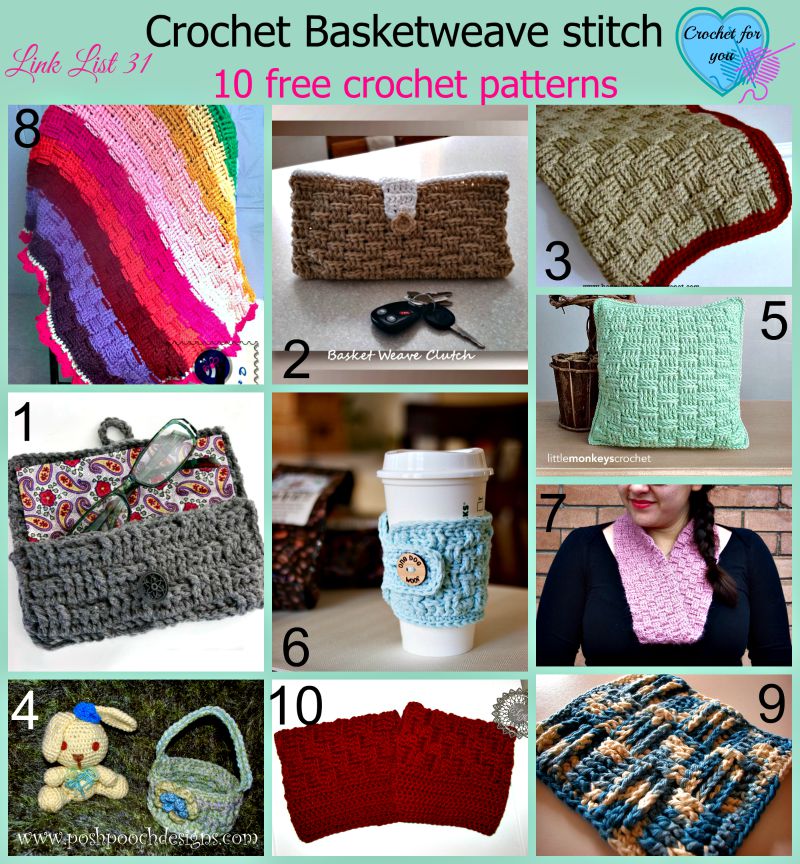 Crochet Basketweave stitch - 10 free patterns