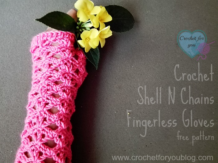 Crochet Shell N Chains Fingerless Gloves - free pattern