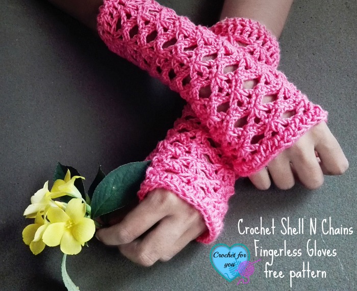 Crochet Shell N Chains Fingerless Gloves - free pattern