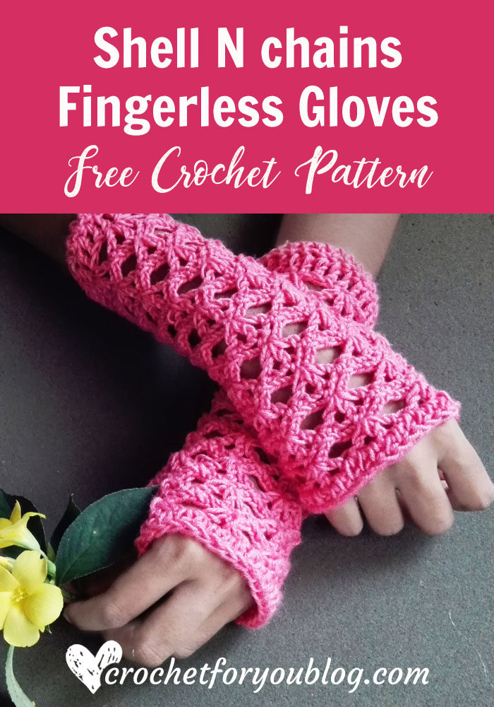 Shell N chains Fingerless Gloves - free crochet pattern