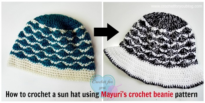 How to crochet a sun hat using Mayuri's crochet beanie pattern