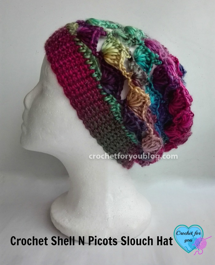 Crochet Shell N Picots Slouch Hat - free pattern