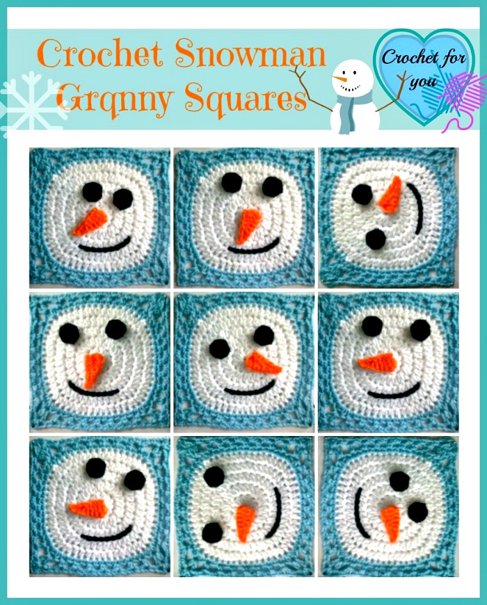 Crochet Snowman Granny Square - free pattern