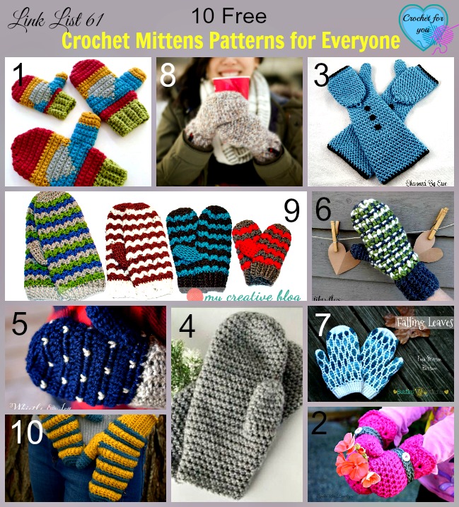 Everyone loves to have a pair of mittens in cold days. These 10 free crochet mittens will keep your or someone else's hands cozy and warm.