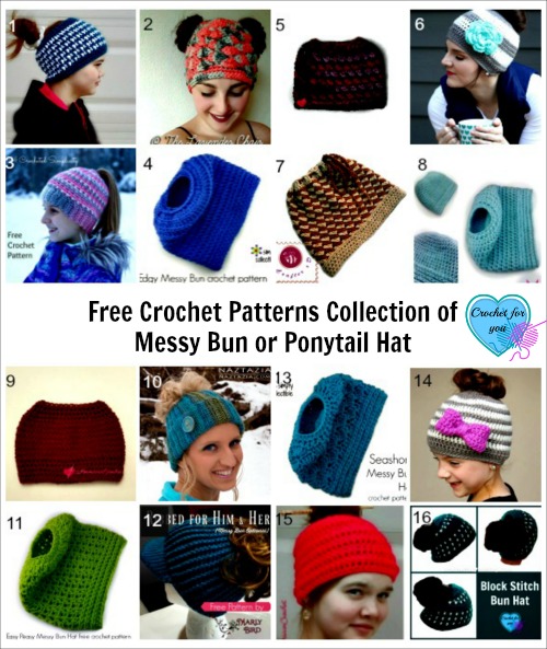 Free Crochet Patterns Collection of Messy Bun or Ponytail Hat