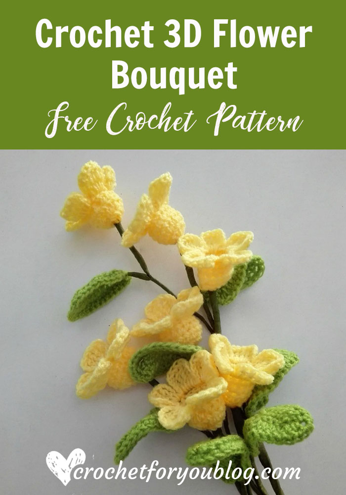 Crochet 3D flower bouquet (Golden Trumpet Vine) Free Pattern