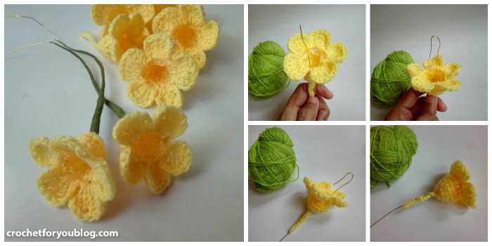 Crochet 3D flower bouquet (Golden Trumpet Vine) Free Pattern