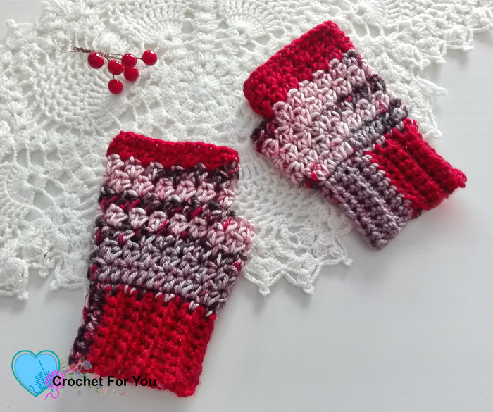 Winter's Cerise Fingerless Gloves - free crochet pattern 