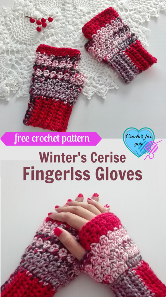 Winter's Cerise Fingerless Gloves - free crochet pattern 