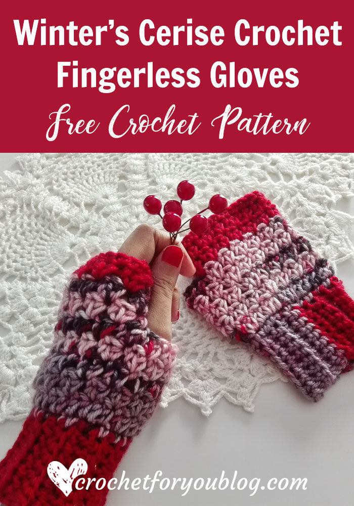 Winter’s Cerise Crochet Fingerless Gloves - free crochet pattern