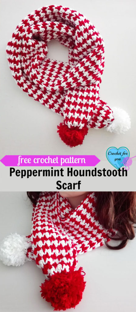 Peppermint Houndstooth Scarf Free Pattern