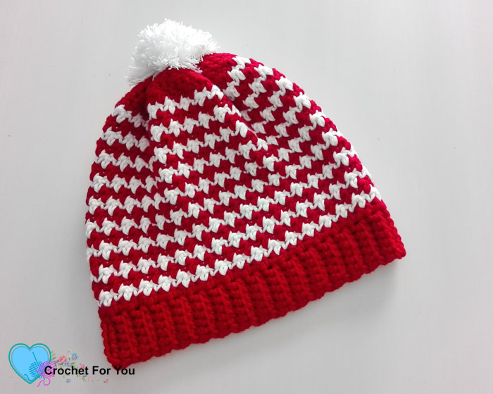 Peppermint Houndstooth Crochet Hat Free Pattern