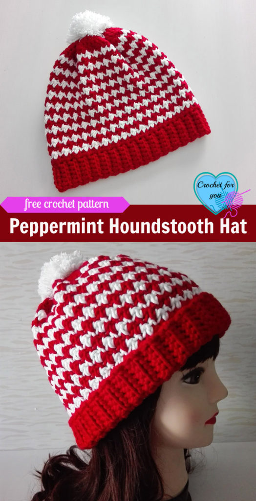 Peppermint Houndstooth Crochet Hat Free Pattern