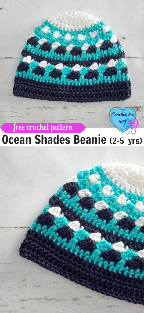 Ocean Shades Child Beanie (2-5 yrs) Free Crochet Pattern