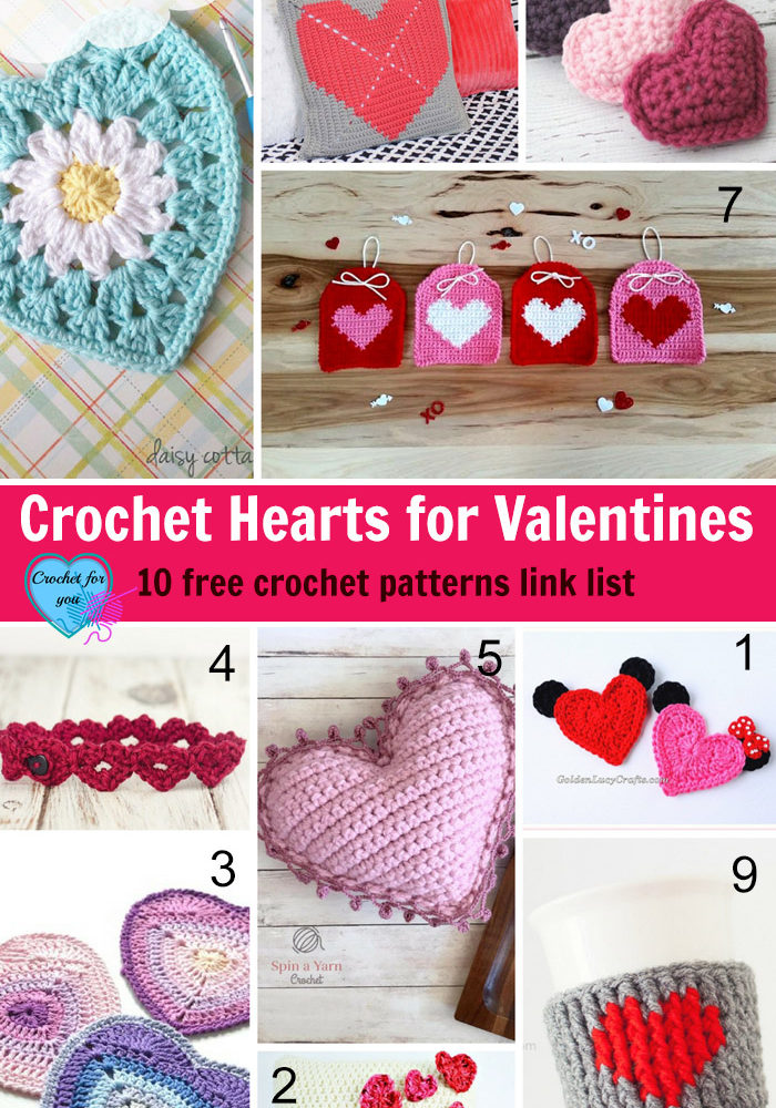 Crochet Hearts for Valentines - 10 free crochet patterns link list