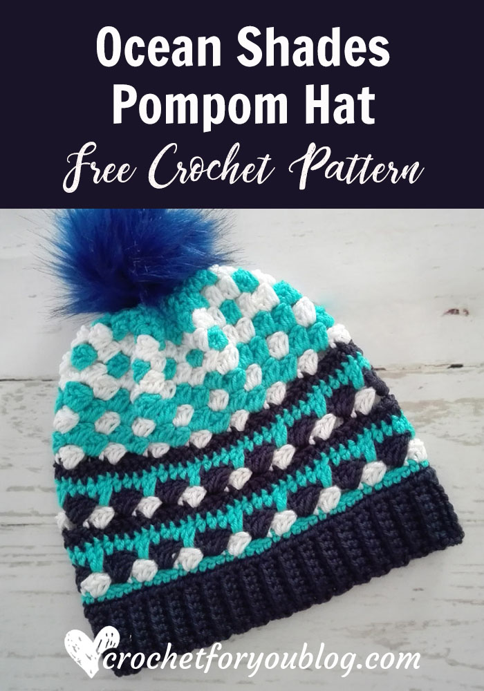 Ocean Shades Pompom Hat - free crochet pattern