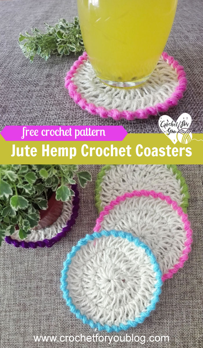 Jute Hemp Crochet Coasters - free pattern