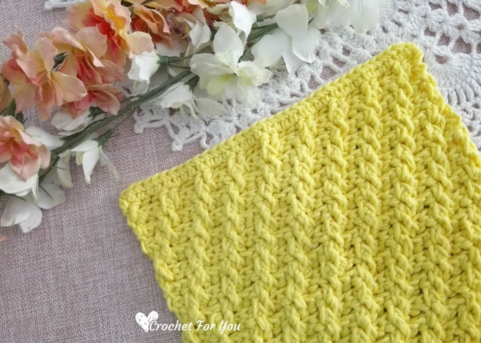 Crochet Diagonal Raised Stitch Dishcloth - free pattern