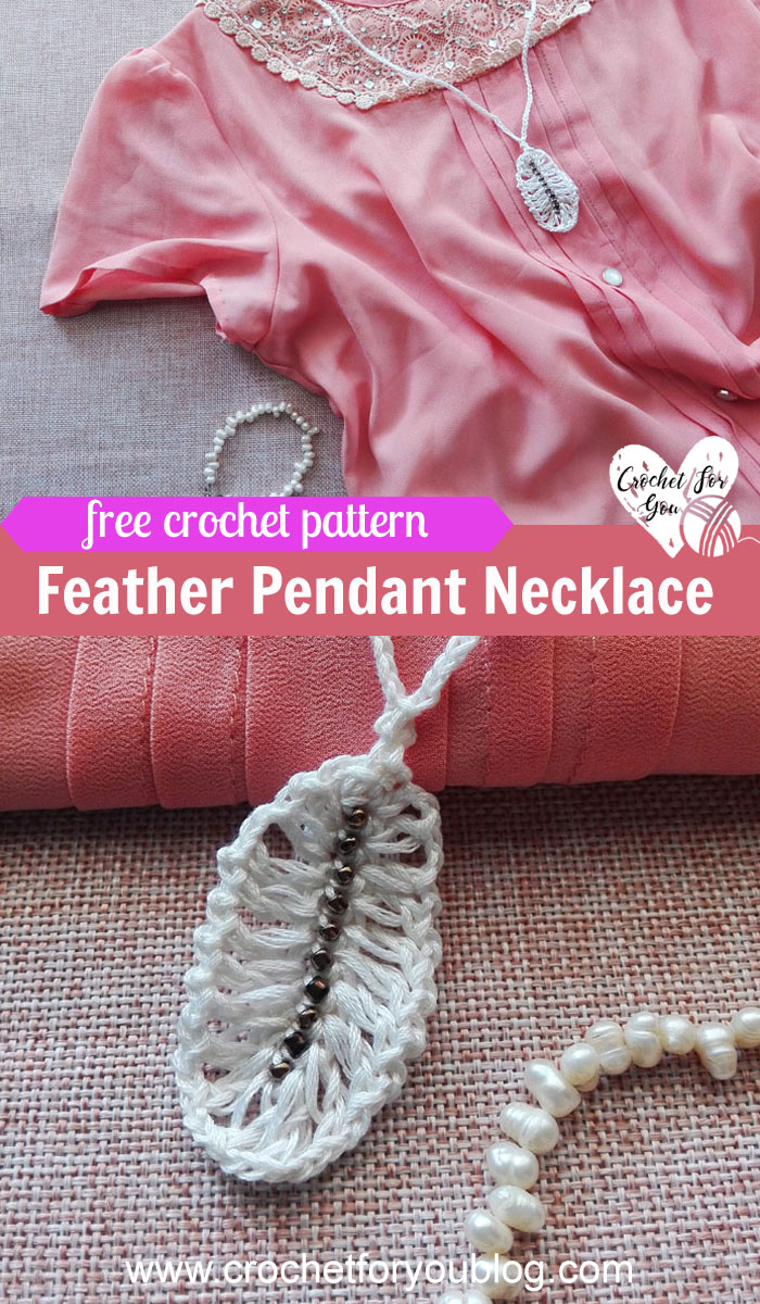 Crochet Feather Pendant Necklace Free Pattern