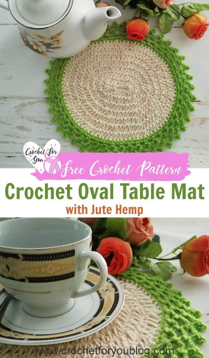 Crochet Oval Table Mat with Jute Hemp - free pattern