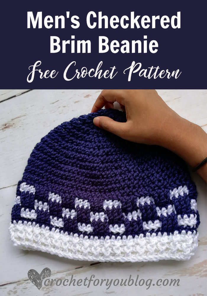 Men's Checkered Brim Beanie - free crochet pattern