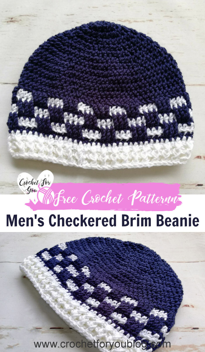 Men's Checkered Brim Beanie - free crochet pattern 