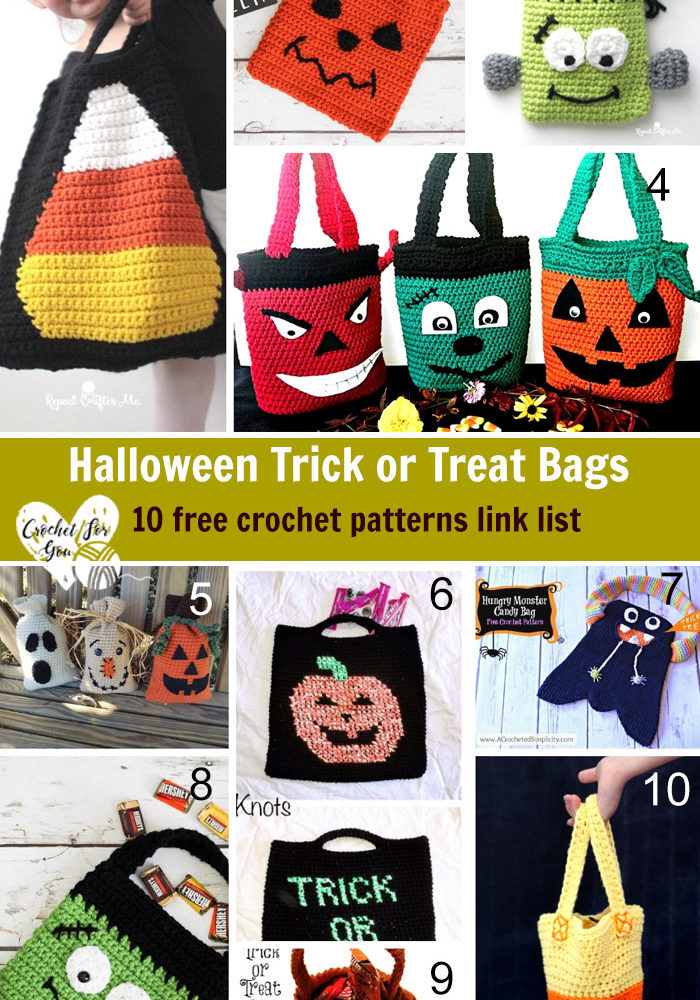 Halloween Trick or Treat Bags - 10 free crochet patterns link list