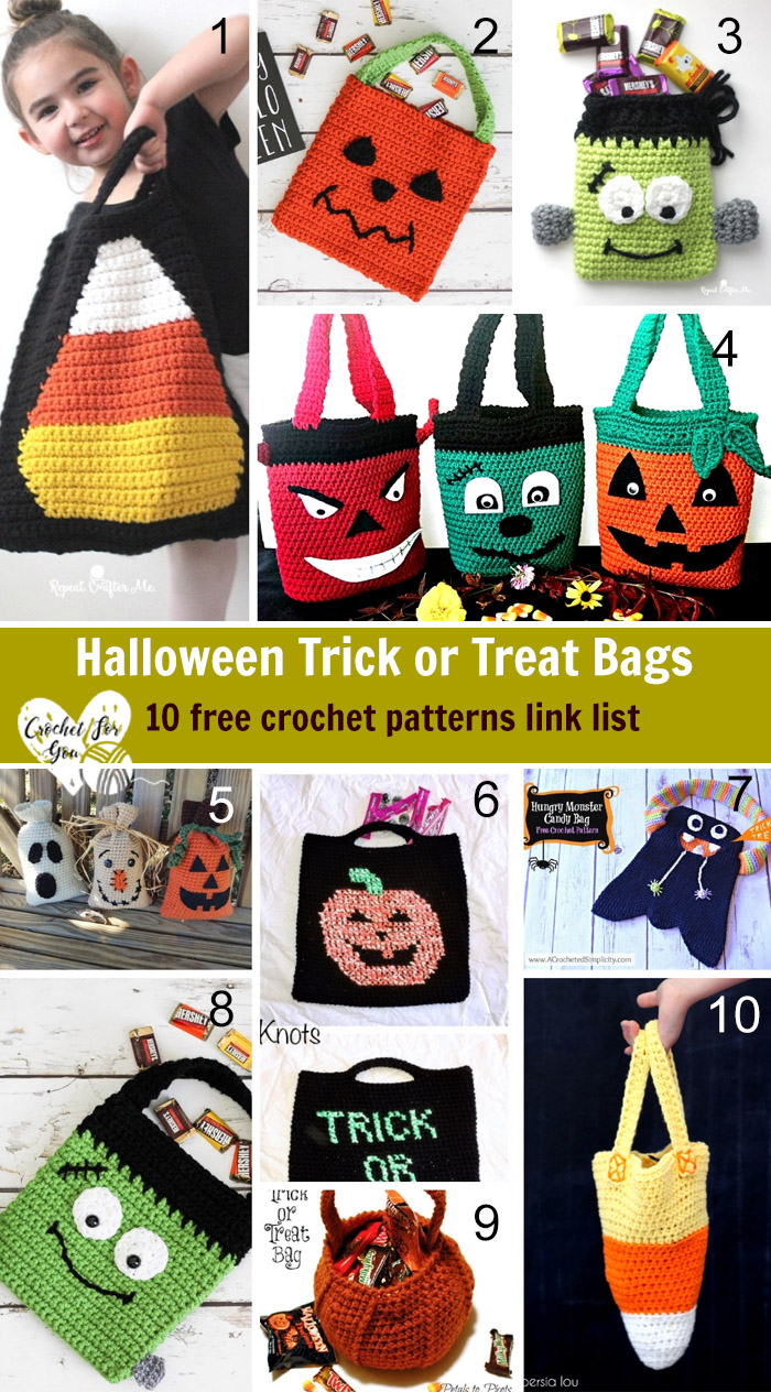 Halloween Trick or Treat Bags - 10 free crochet patterns link list