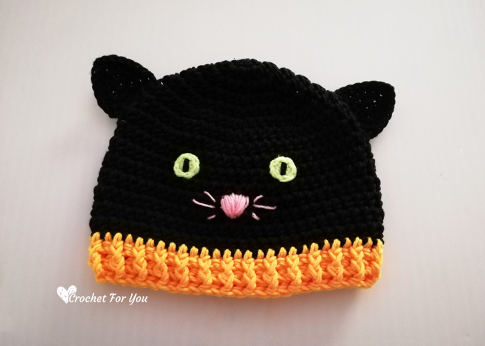 Crochet Halloween Black Cat Hat - free pattern 