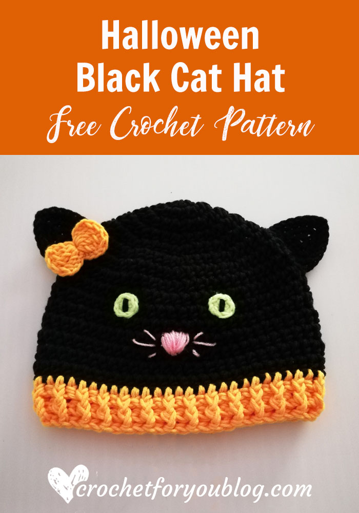 Crochet Halloween Black Cat Hat - free pattern