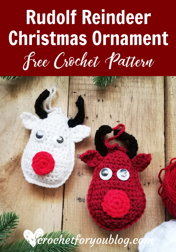 Crochet Rudolf Reindeer Christmas Ornament Free Pattern