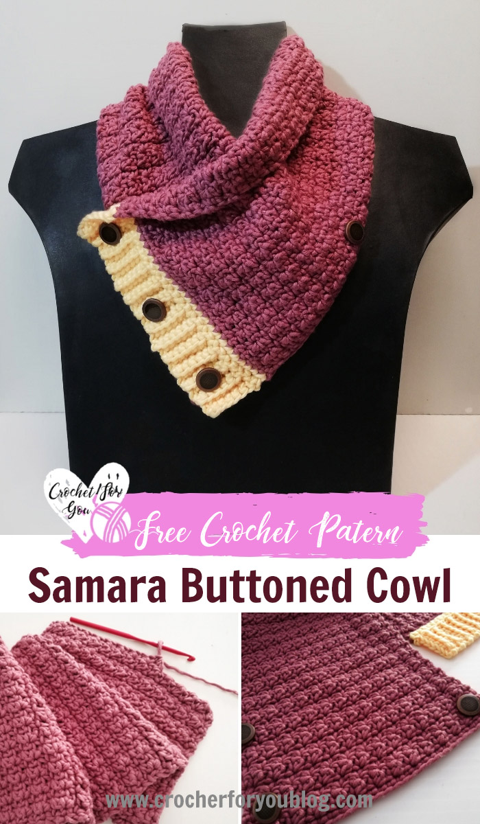 Crochet Samara Buttoned Cowl Free Pattern 