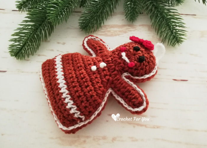 Crochet Gingerbread Girl Christmas Ornament Free Pattern 