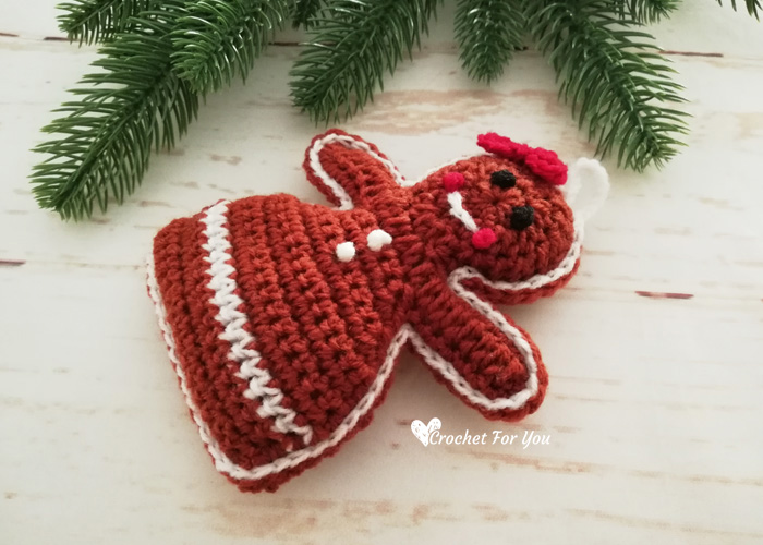 Crochet Gingerbread Girl Christmas Ornament Free Pattern 