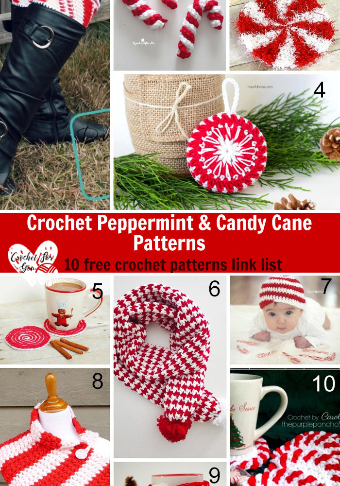 Crochet Peppermint & Candy Cane Patterns - 10 free crochet pattern link list