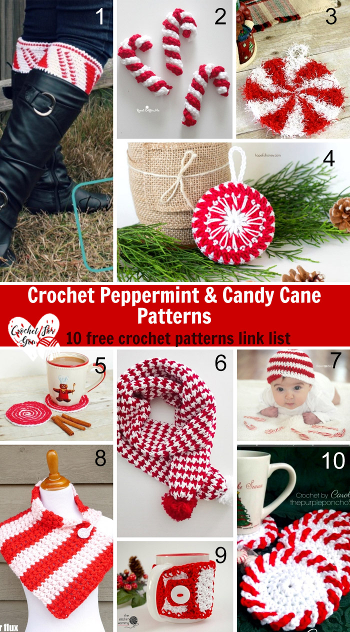 Crochet Peppermint & Candy Cane Patterns - 10 free crochet pattern link list
