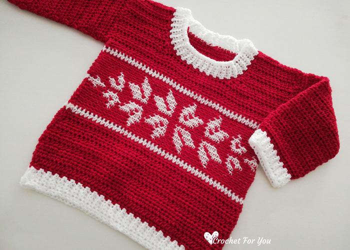Crochet Winter Snowflake Baby Sweater - free pattern