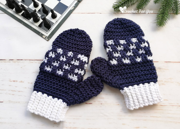 Crochet Checkered Mittens Free Pattern 