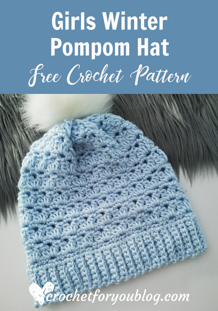 Girls Winter Pompom Hat Free Crochet Pattern