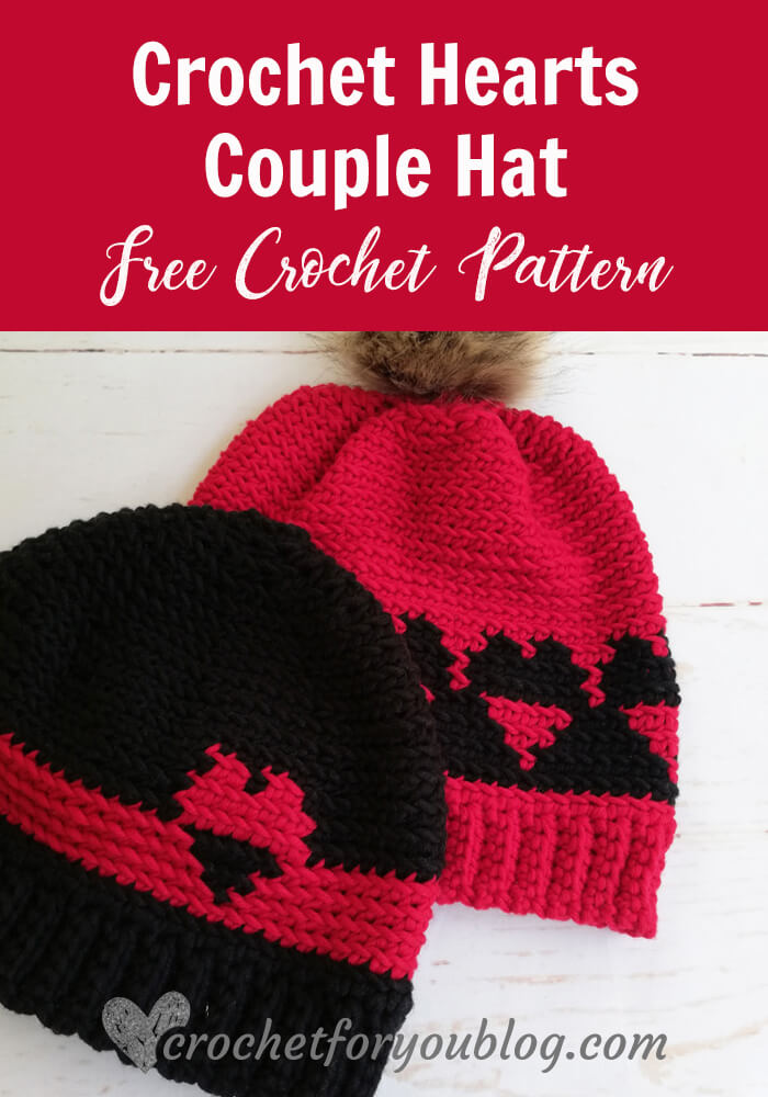 Crochet Hearts Couple Hat Free Pattern