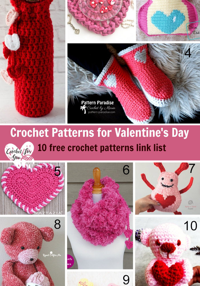 Crochet Patterns for Valentine's Day - 10 free crochet pattern link list