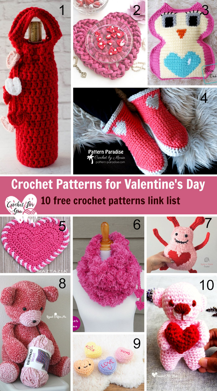 Crochet Patterns for Valentine's Day - 10 free crochet pattern link list