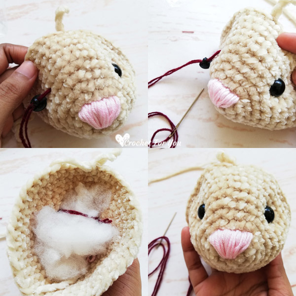 Attaching eyes - Velvet Bunny Lovey