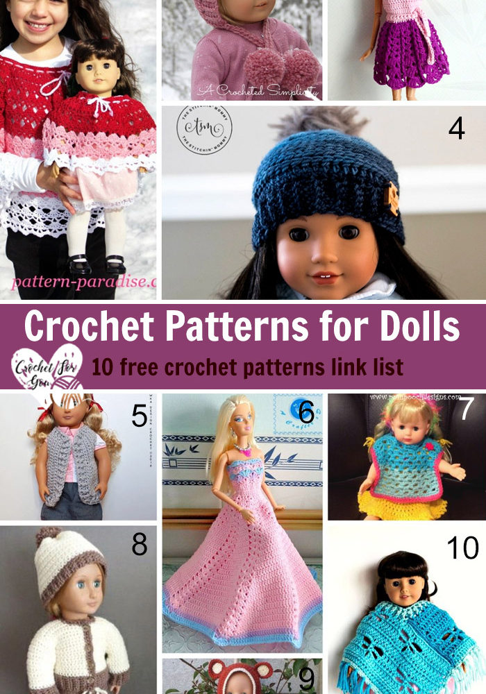 Crochet Patterns for Dolls - 10 free crochet patterns link list