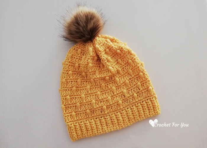 Crochet Bobble Drops Pompom Hat Free Pattern